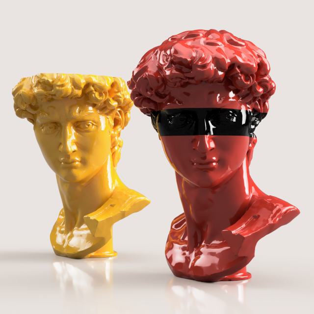 DAVID MICHELANGELO POT AND 3 PART FACE 3D Baskı Modeli .c4d .max .obj .3ds .fbx .stl .blend 