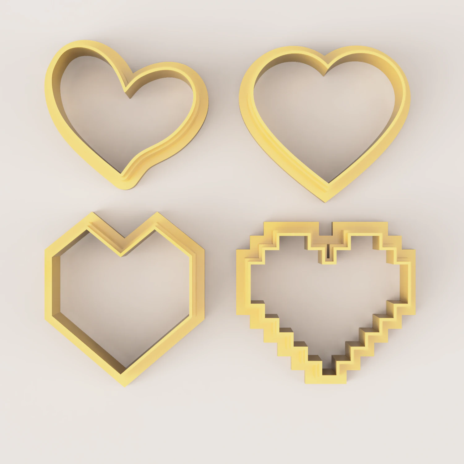 4 HEARTS POLYMER CLAY CUTTER 3D Print Model .c4d .max .obj .3ds .fbx .stl .blend 