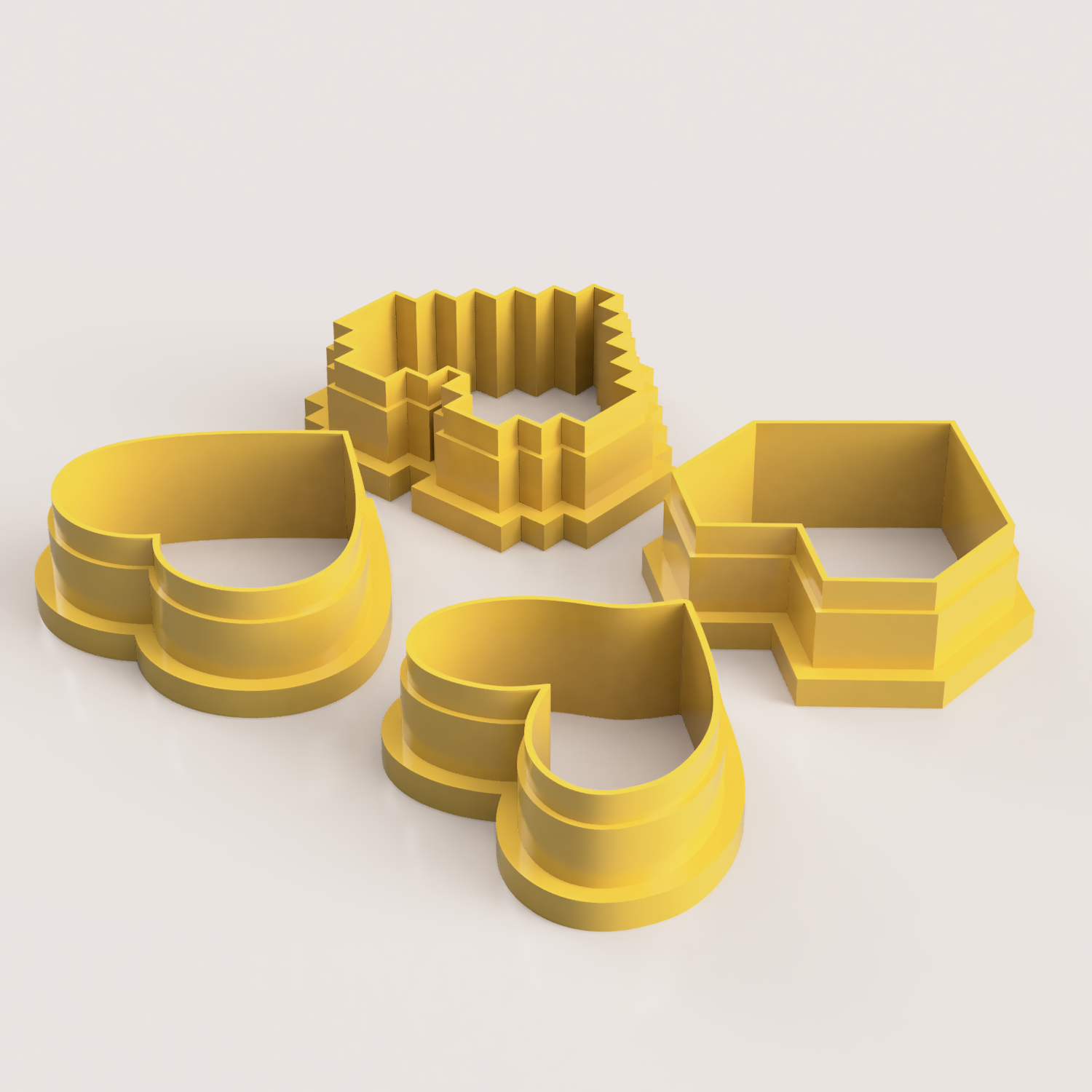 4 HEARTS POLYMER CLAY CUTTER 3D Print Model in Earrings 3DExport