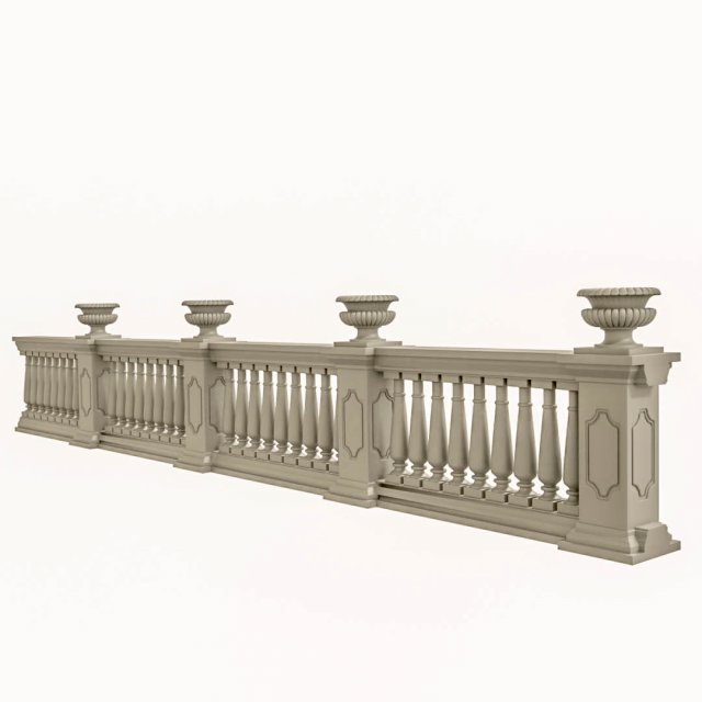 Baroque stone fence 3D Model .c4d .max .obj .3ds .fbx .stl .blend 