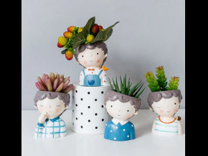 pack 1 cute girls and boys planters 3D Model