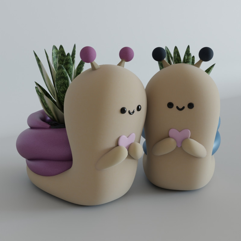 Cute Snail Planter - STL File for 3D Printing Model Cetak 3D .c4d .max .obj .3ds .fbx .stl .blend 