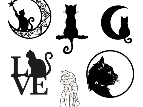 Cat Silhouette Wall Decoration 3D Print Model