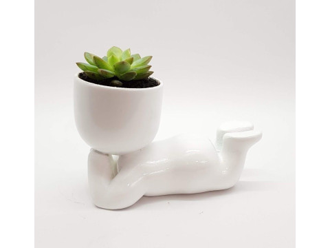 Relaxing Boy Planter 3D Printable STL File for Succulents Desktop Dcor Home Garden Cute Figurine Modelo de Impressão 3D