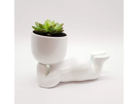 Relaxing Boy Planter 3D Printable STL File for Succulents Desktop Dcor Home Garden Cute Figurine 3D Print Model