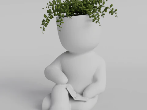 Cute Sitting Character Planter with Book - 3D Printable STL File for Succulents and Small Plants - A 3D Print Model