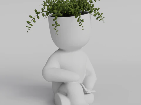 Cute Sitting Character Planter with Book - 3D Printable STL File for Succulents and Small Plants - A 3D Print Model