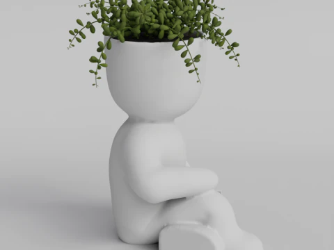 Cute Sitting Character Planter with Book - 3D Printable STL File for Succulents and Small Plants - A 3D Print Model