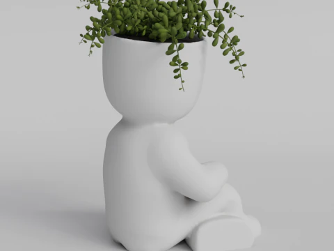 Cute Sitting Character Planter with Book - 3D Printable STL File for Succulents and Small Plants - A 3D Print Model