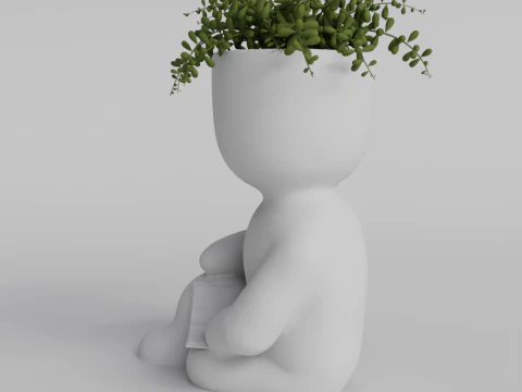 Cute Sitting Character Planter with Book - 3D Printable STL File for Succulents and Small Plants - A 3D Print Model