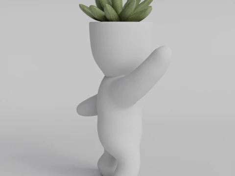 Adorable 3D Printable Planter Figurine STL File - Cute Plant Holder Home Decor Succulent Pot Indo 3D Print Model