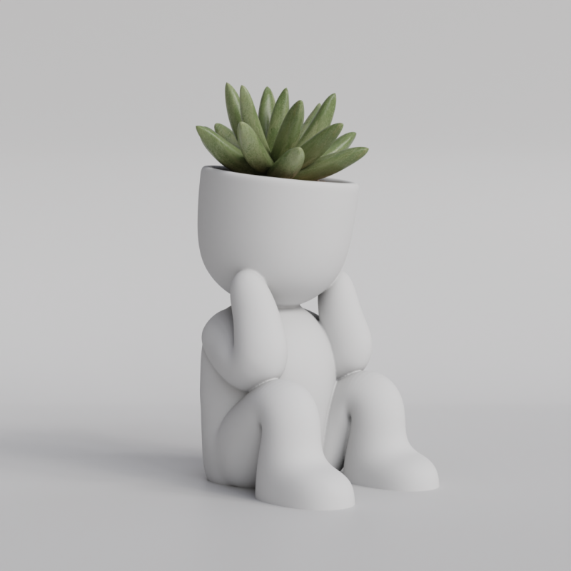 Adorable Sitting Human Planter STL File - Cute 3D Printable Succulent Pot - Sitting Figure Planter f 3D 프린트 모델 .c4d .max .obj .3ds .fbx .stl .blend 