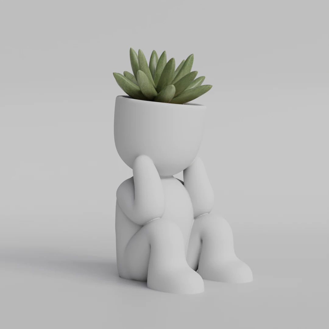 Adorable Sitting Human Planter STL File - Cute 3D Printable Succulent Pot - Sitting Figure Planter f 3D Print Model .c4d .max .obj .3ds .fbx .stl .blend 
