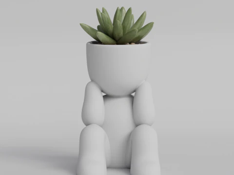 Adorable Sitting Human Planter STL File - Cute 3D Printable Succulent Pot - Sitting Figure Planter f 3D Print Model