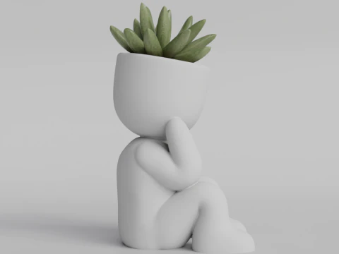 Adorable Sitting Human Planter STL File - Cute 3D Printable Succulent Pot - Sitting Figure Planter f 3D Print Model