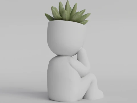 Adorable Sitting Human Planter STL File - Cute 3D Printable Succulent Pot - Sitting Figure Planter f 3D Print Model