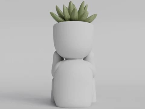 Adorable Sitting Human Planter STL File - Cute 3D Printable Succulent Pot - Sitting Figure Planter f 3D Print Model