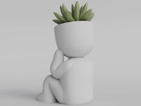 Adorable Sitting Human Planter STL File - Cute 3D Printable Succulent Pot - Sitting Figure Planter f 3D Print Model