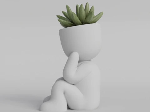 Adorable Sitting Human Planter STL File - Cute 3D Printable Succulent Pot - Sitting Figure Planter f 3D Print Model