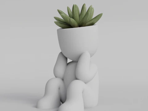 Adorable Sitting Human Planter STL File - Cute 3D Printable Succulent Pot - Sitting Figure Planter f 3D Print Model