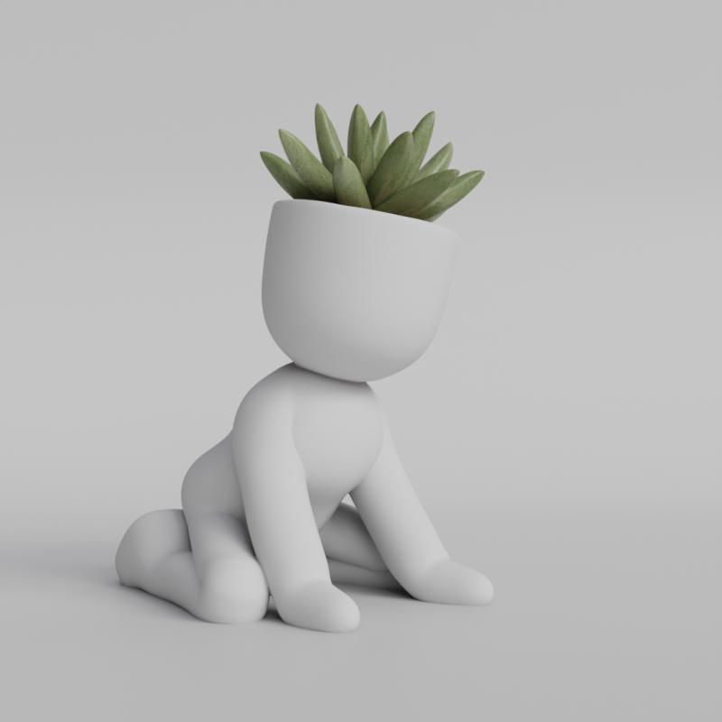 Adorable 3D Printed Planter - Kneeling Figure Pot for Succulents - Cute Home Decor Planter - Digital 3D प्रिंट मॉडल .c4d .max .obj .3ds .fbx .stl .blend 