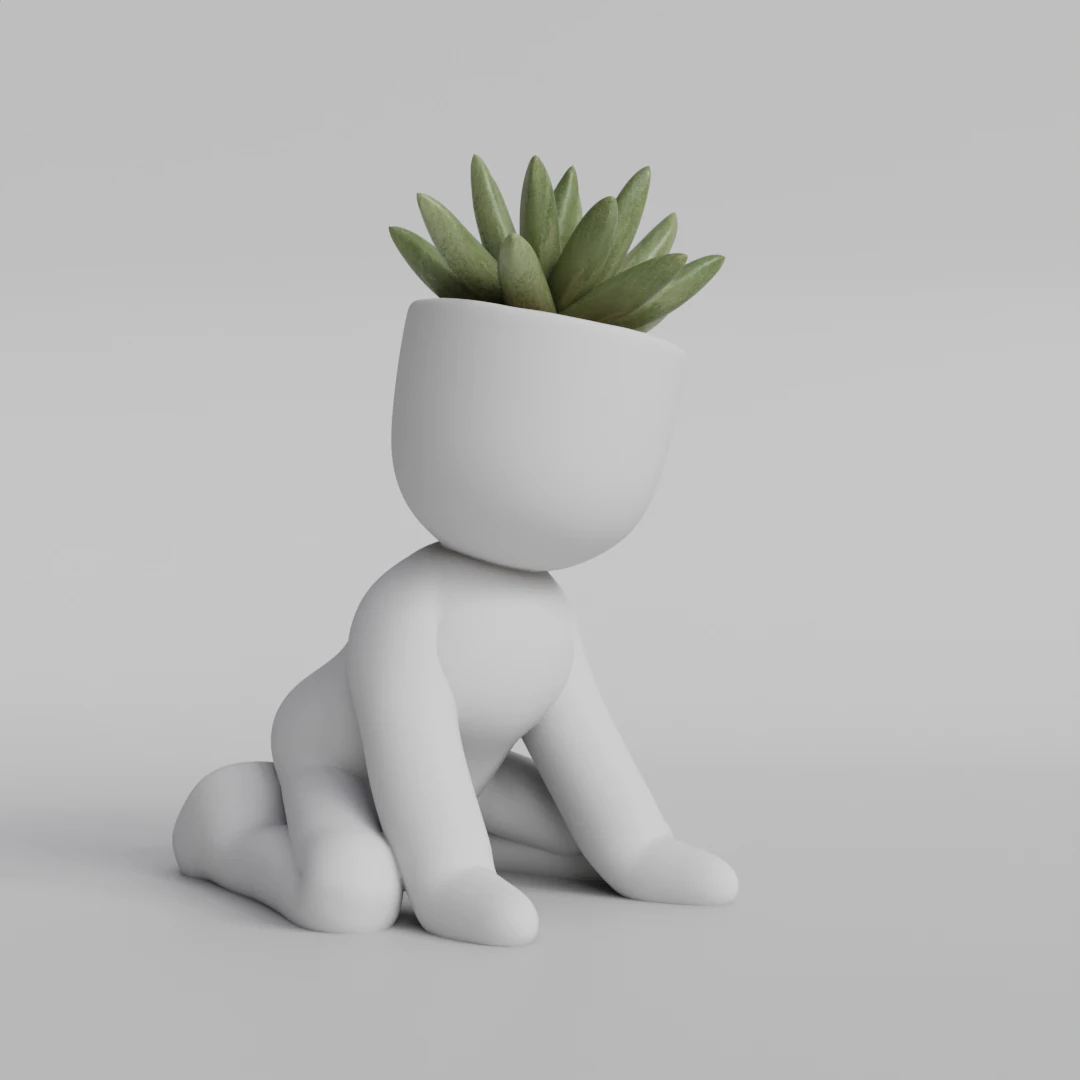 Adorable 3D Printed Planter - Kneeling Figure Pot for Succulents - Cute Home Decor Planter - Digital 3D Print Model .c4d .max .obj .3ds .fbx .stl .blend 