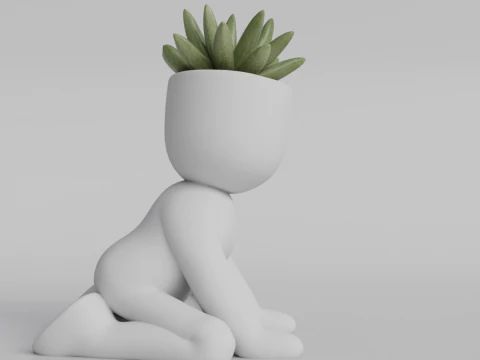 Adorable 3D Printed Planter - Kneeling Figure Pot for Succulents - Cute Home Decor Planter - Digital 3D Print Model
