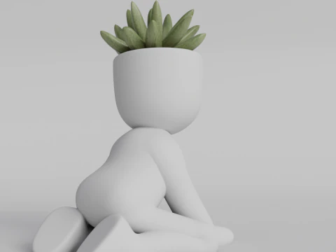 Adorable 3D Printed Planter - Kneeling Figure Pot for Succulents - Cute Home Decor Planter - Digital 3D Print Model
