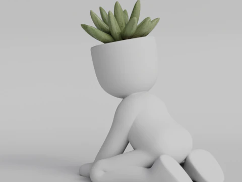 Adorable 3D Printed Planter - Kneeling Figure Pot for Succulents - Cute Home Decor Planter - Digital 3D Print Model