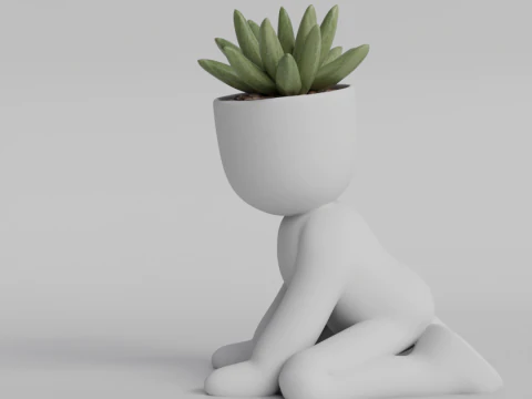 Adorable 3D Printed Planter - Kneeling Figure Pot for Succulents - Cute Home Decor Planter - Digital 3D Print Model