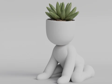 Adorable 3D Printed Planter - Kneeling Figure Pot for Succulents - Cute Home Decor Planter - Digital 3D Print Model
