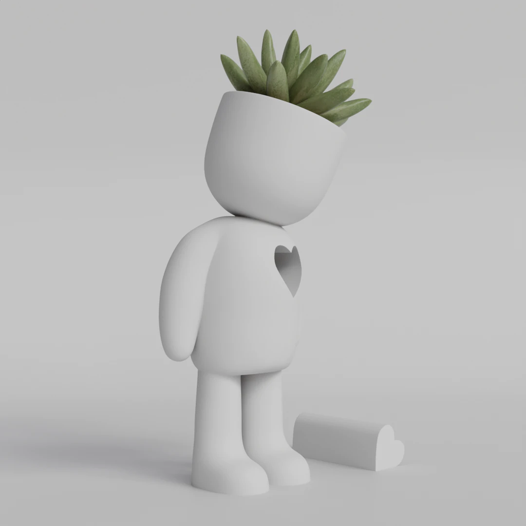 Heartfelt Character Planter - Unique 3D Printable STL File for Succulent Pot Decor Cute Minimalist 3D Print Model .c4d .max .obj .3ds .fbx .stl .blend 