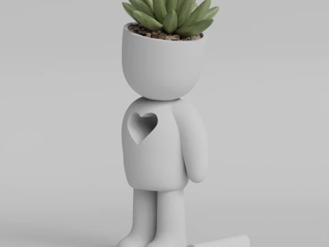 Heartfelt Character Planter - Unique 3D Printable STL File for Succulent Pot Decor Cute Minimalist 3D Print Model