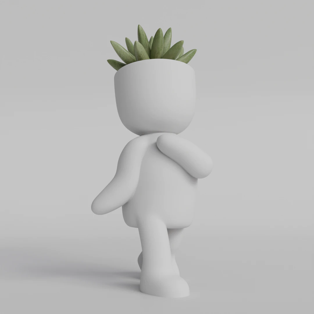 Adorable Walking Plant Pot Character STL File for 3D Printing - Cute Succulent Planter Desktop Deco 3D Print Model .c4d .max .obj .3ds .fbx .stl .blend 