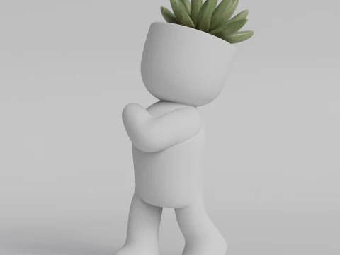 Adorable Walking Plant Pot Character STL File for 3D Printing - Cute Succulent Planter Desktop Deco 3D Print Model