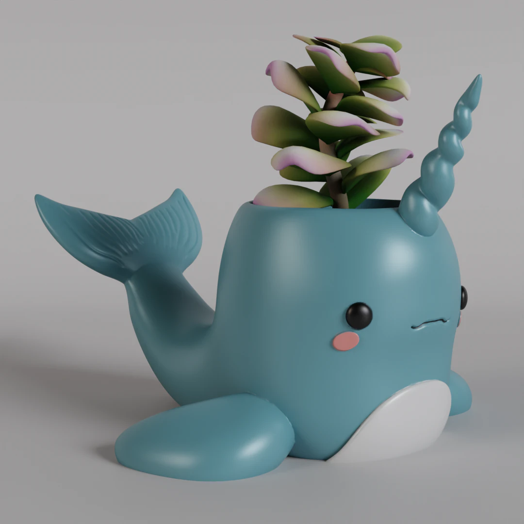 Enchanting Narwhal Planter Digital STL File - 3D Printable Resin Planter for Succulents and Small Pl 3D Print Model .c4d .max .obj .3ds .fbx .stl .blend