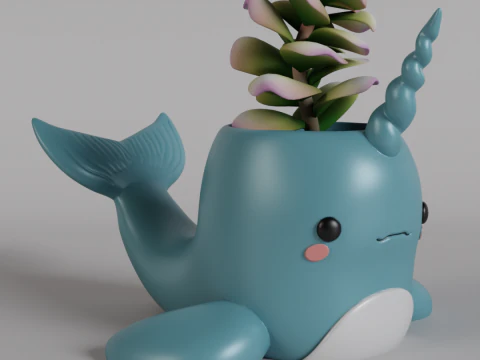 Enchanting Narwhal Planter Digital STL File - 3D Printable Resin Planter for Succulents and Small Pl 3D Print Model
