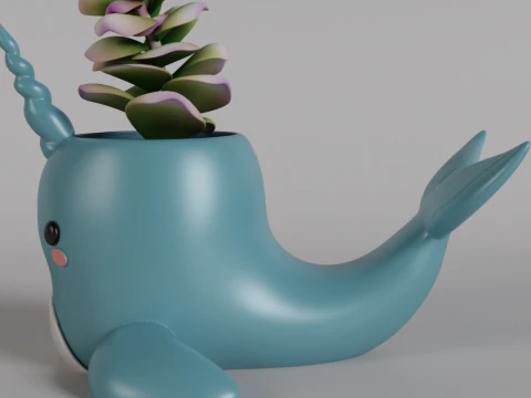 Enchanting Narwhal Planter Digital STL File - 3D Printable Resin Planter for Succulents and Small Pl 3D Print Model