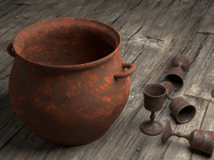 cast iron boiler and metal goblets 3D Model