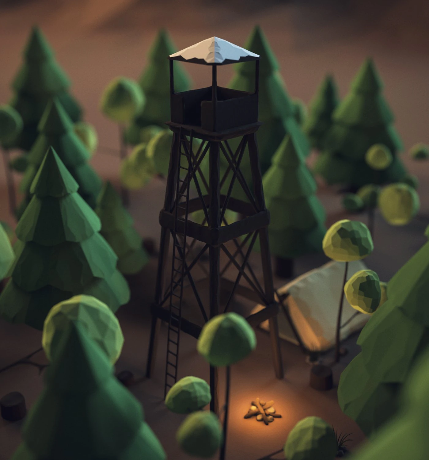 low poly forest campfire 3D Model .c4d .max .obj .3ds .fbx .stl .blend 