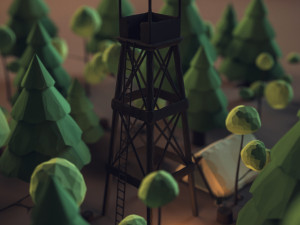 low poly forest campfire 3D Model