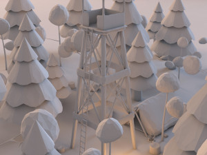 low poly forest campfire Modèle 3D