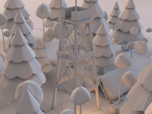 low poly forest campfire 3D Model