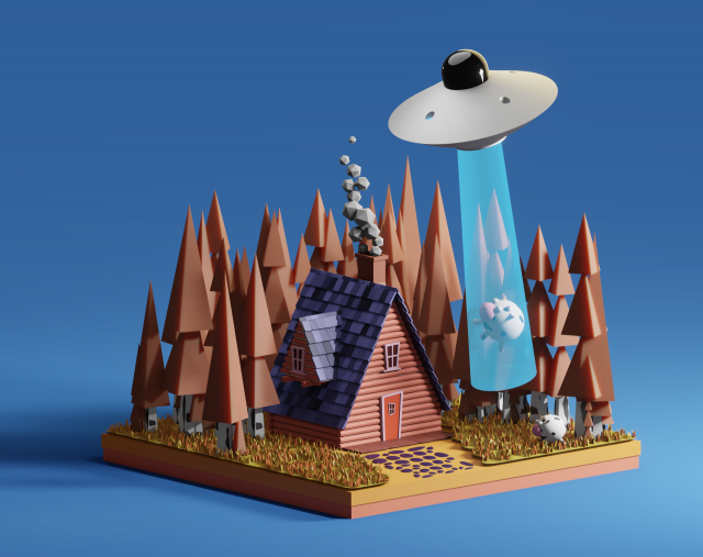 house and ufo Model 3D .c4d .max .obj .3ds .fbx .stl .blend 