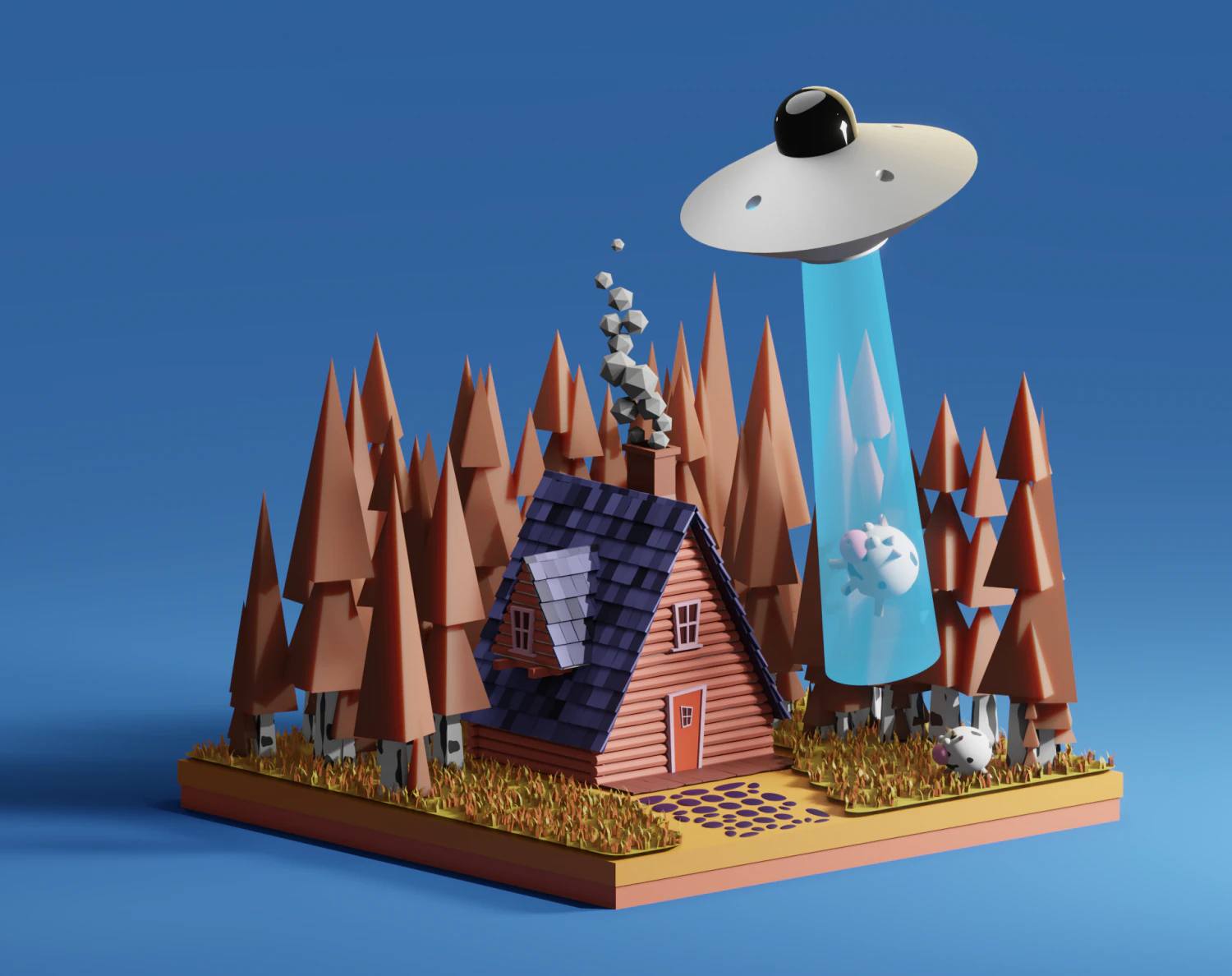 house and ufo 3D Model .c4d .max .obj .3ds .fbx .stl .blend 