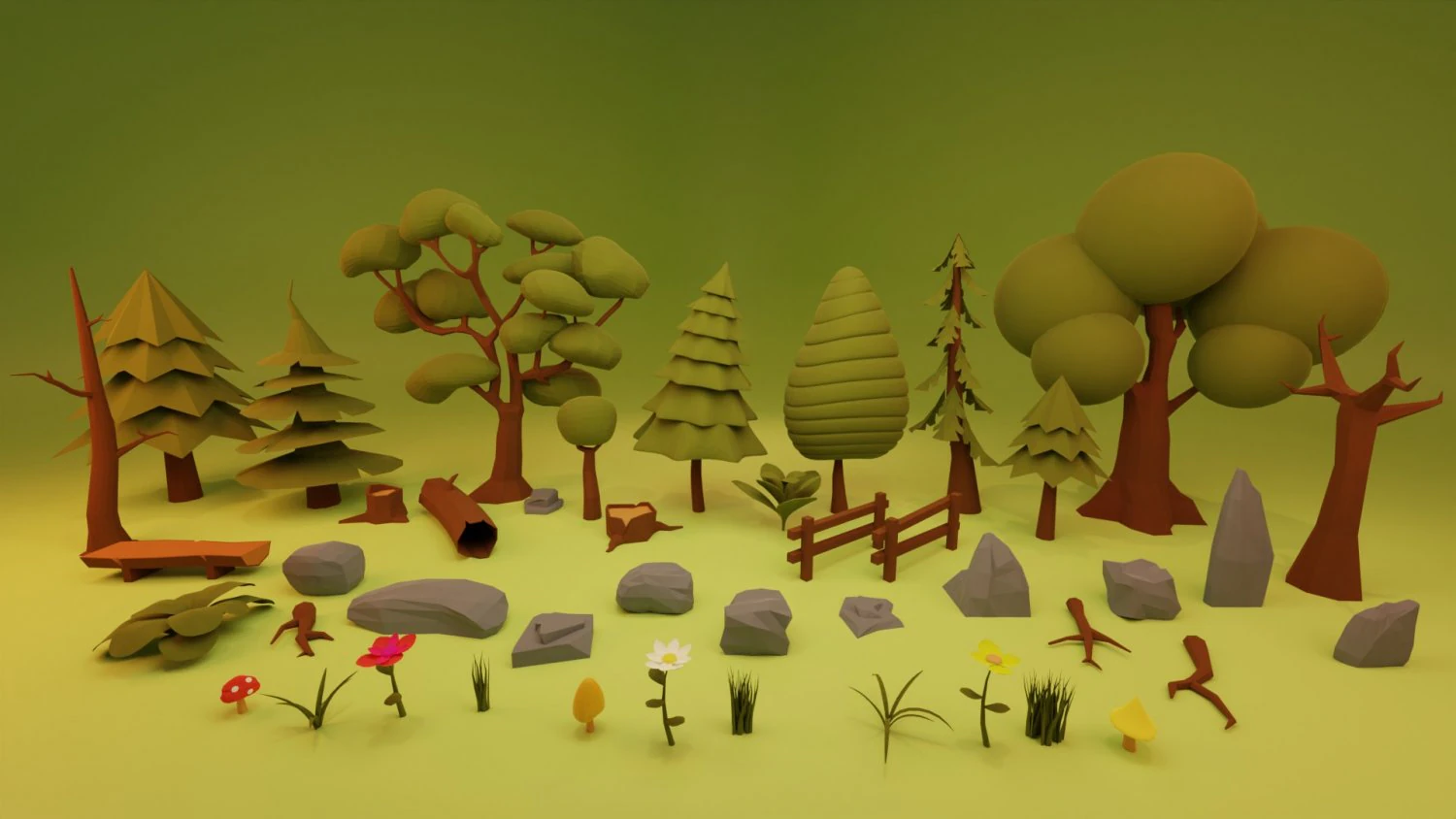 low poly environment forest trees stones 3D Model .c4d .max .obj .3ds .fbx .stl .blend 