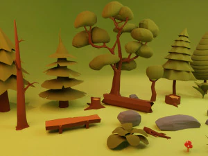 low poly environment forest trees stones 3D Model