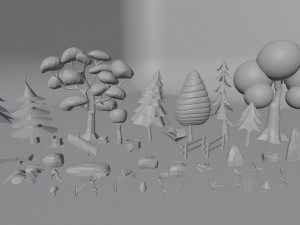 low poly environment forest trees stones 3D 模型