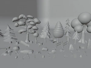 low poly environment forest trees stones 3D Model
