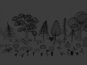 low poly environment forest trees stones 3D 模型